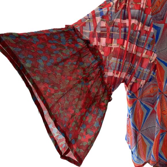 Colourful Geometric Print Top with Flounce Sleeves - Picture 7 of 8